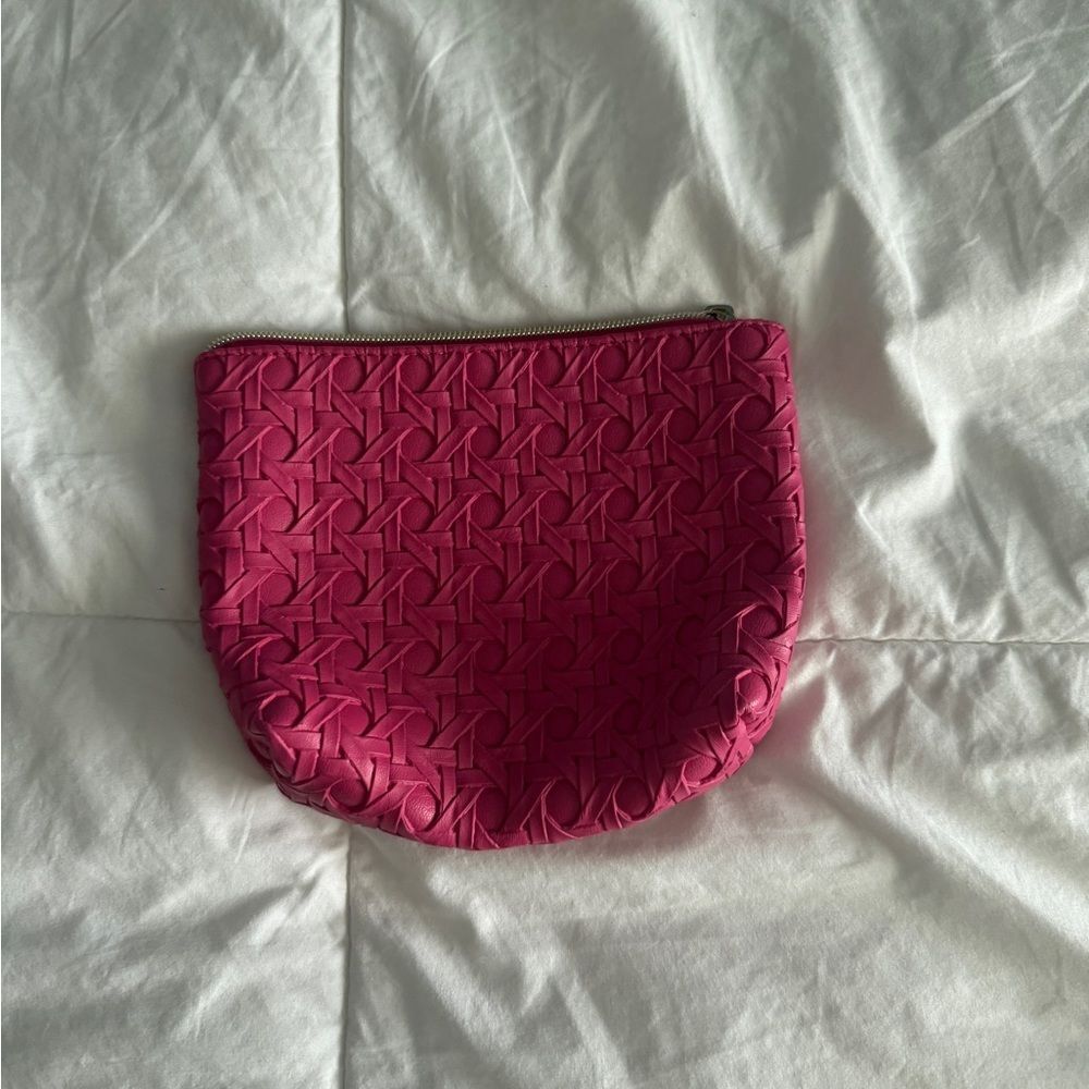 Hot Pink Embossed Zip Pouch Makeup Bag – 8"x7"